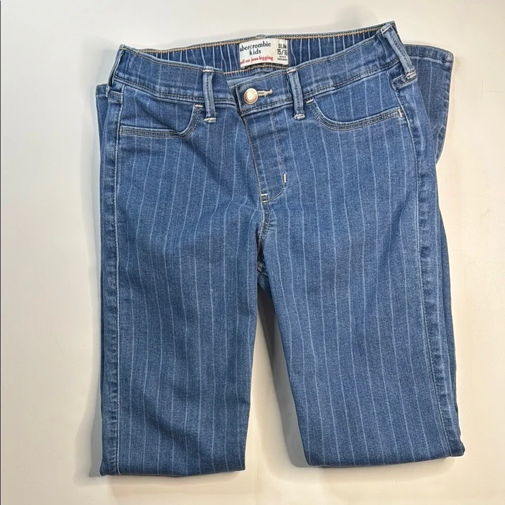 Abercrombie Kids Girls' Blue Pull-on Striped‎ Jean Leggings size 15/16 slim
